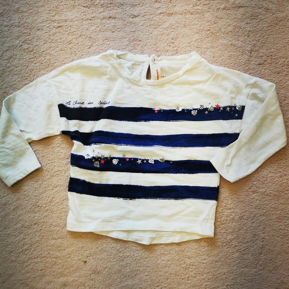 3/25 Catimini Striped Drop Shoulder Graphic Top